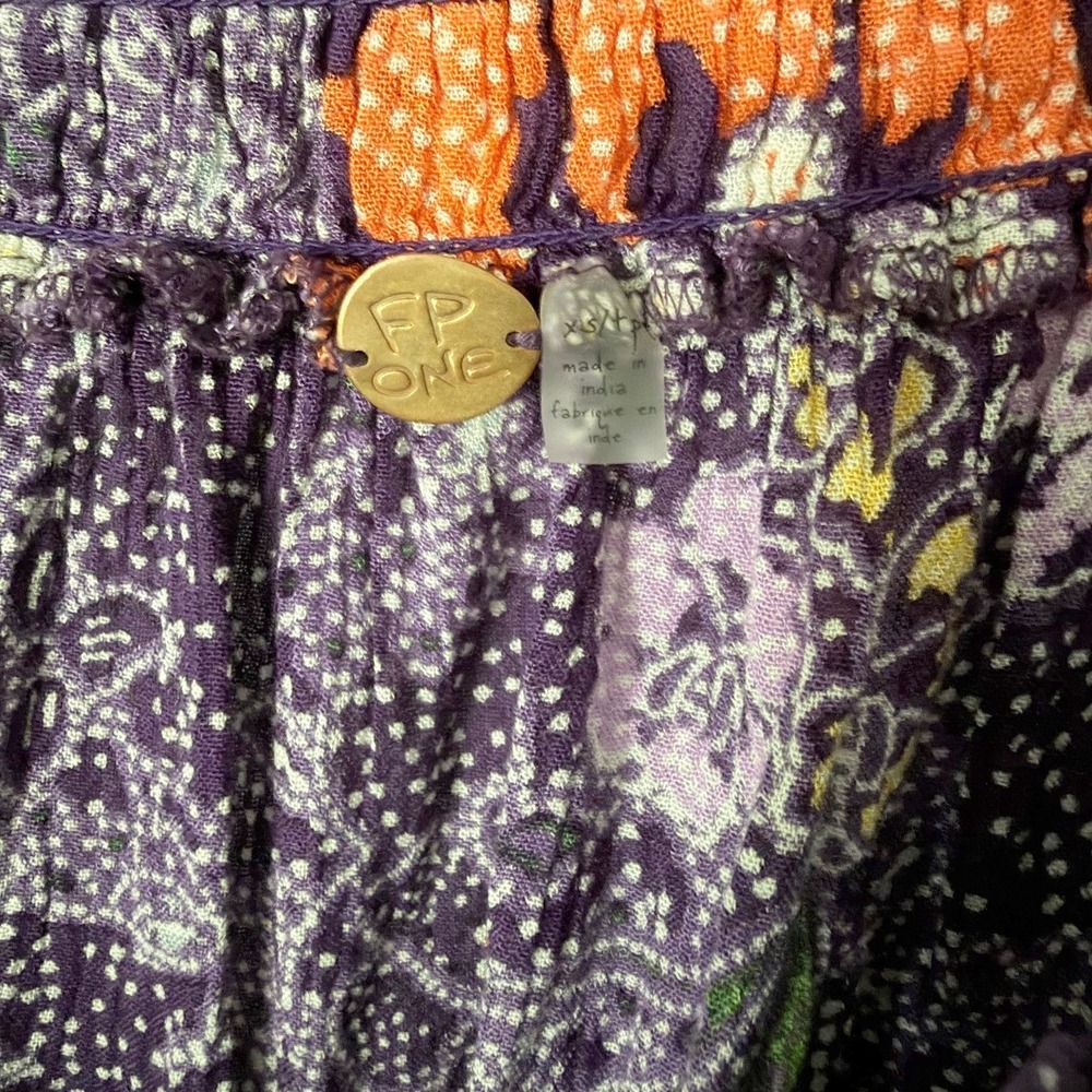 Free People Suki Blouse Women's XS Purple Orange Floral Boho Festival Peasant - Picture 6 of 9